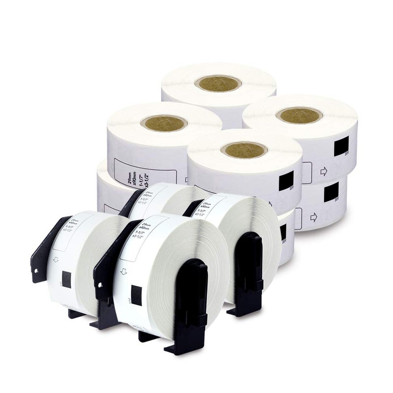 enKo Products enKo - Compatible DK-1201 Standard Address 1-1/7" x 3-1/2" Replacement Labels, Compatible for Brother QL Label Printers [12 Rolls / 4800 Labels with 4 Refillable Cartridge Frame] - Image 1
